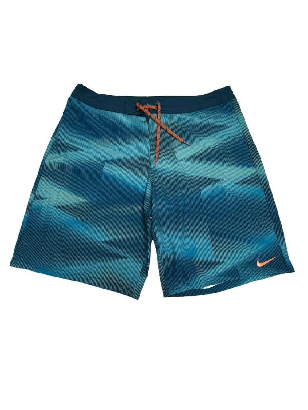 Nike Mens Board Shorts Size 38 Blue Striped Swim Trunks Surf Beach Drawstring